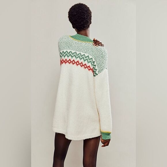 Free People Cherry Heart Sweater Dress size XS in Ivory Combo NWT - Picture 3 of 3